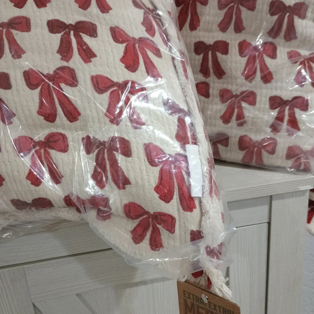 Festive Red Bow Holiday Pillow